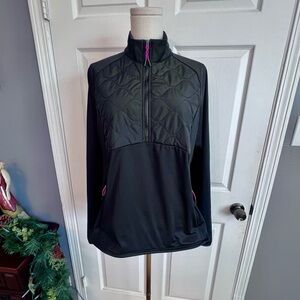 Asics Black Quilted Jacket Black Pink 1/2 Zip Pullover Sweater Stretch Women’s L